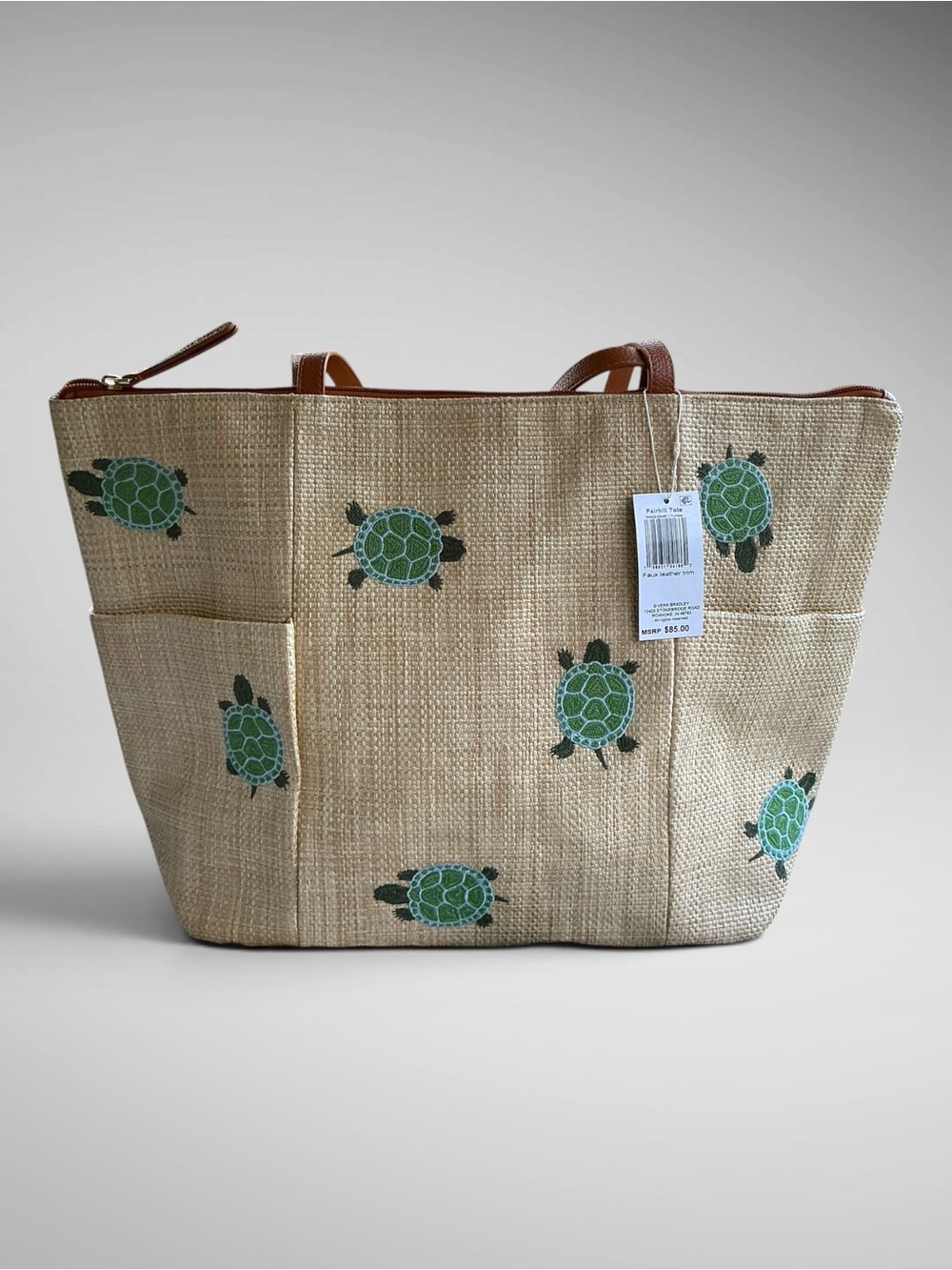 Vera Bradley Fairhill Tote Turtles Woven Faux Straw Beach Bag NWT - Picture 3 of 12